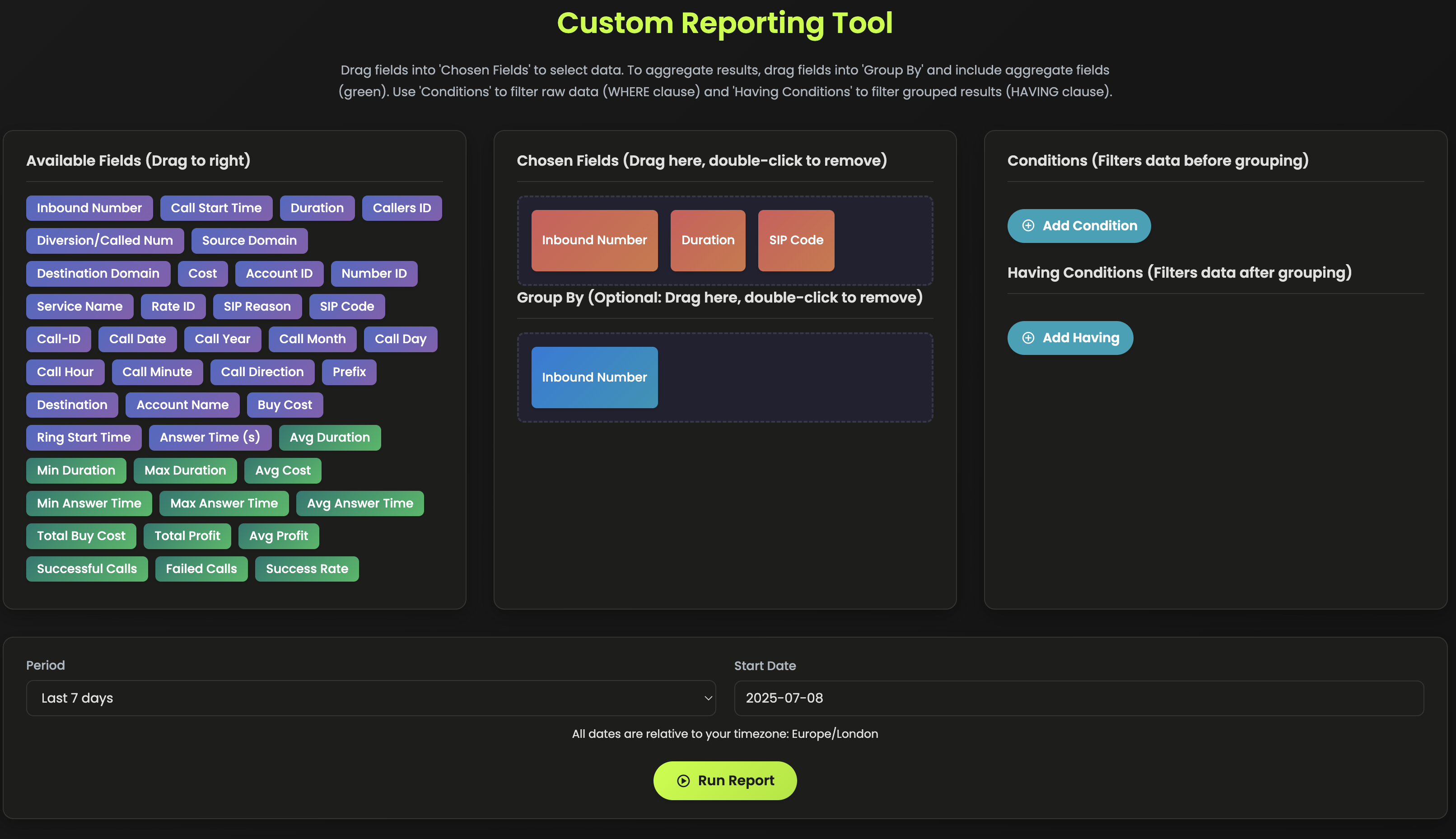 CallPlatform Reporting Mockup
