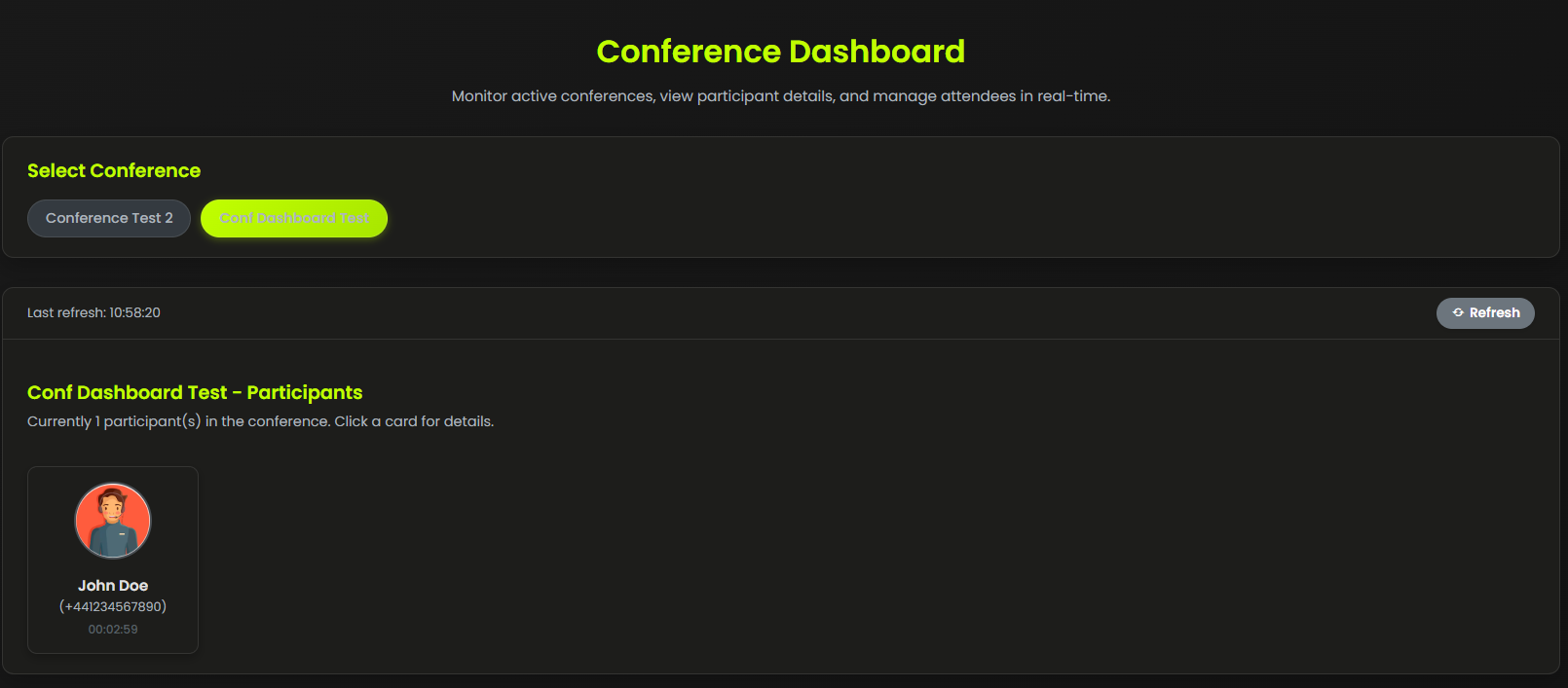 Screenshot of Conferences Dashboard in CallPlatform