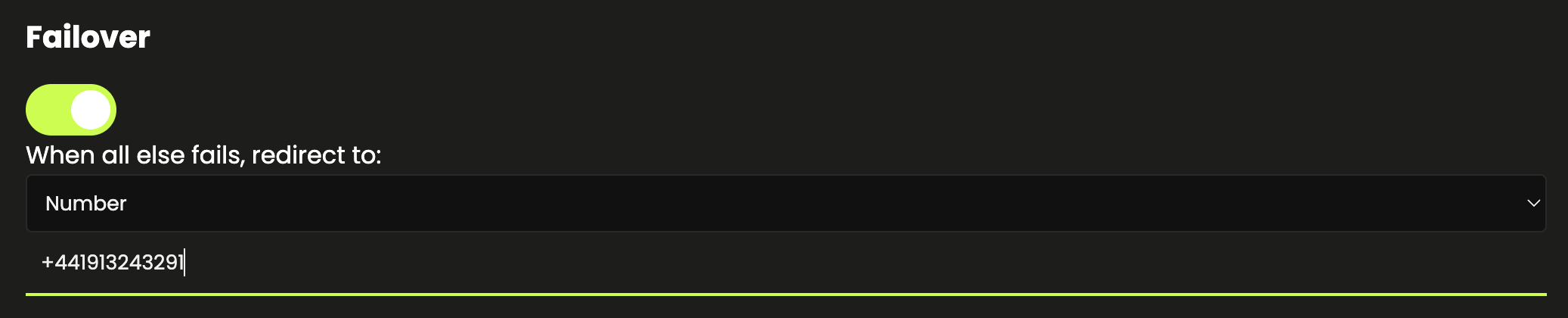 Screenshot of Failover Settings in CallPlatform