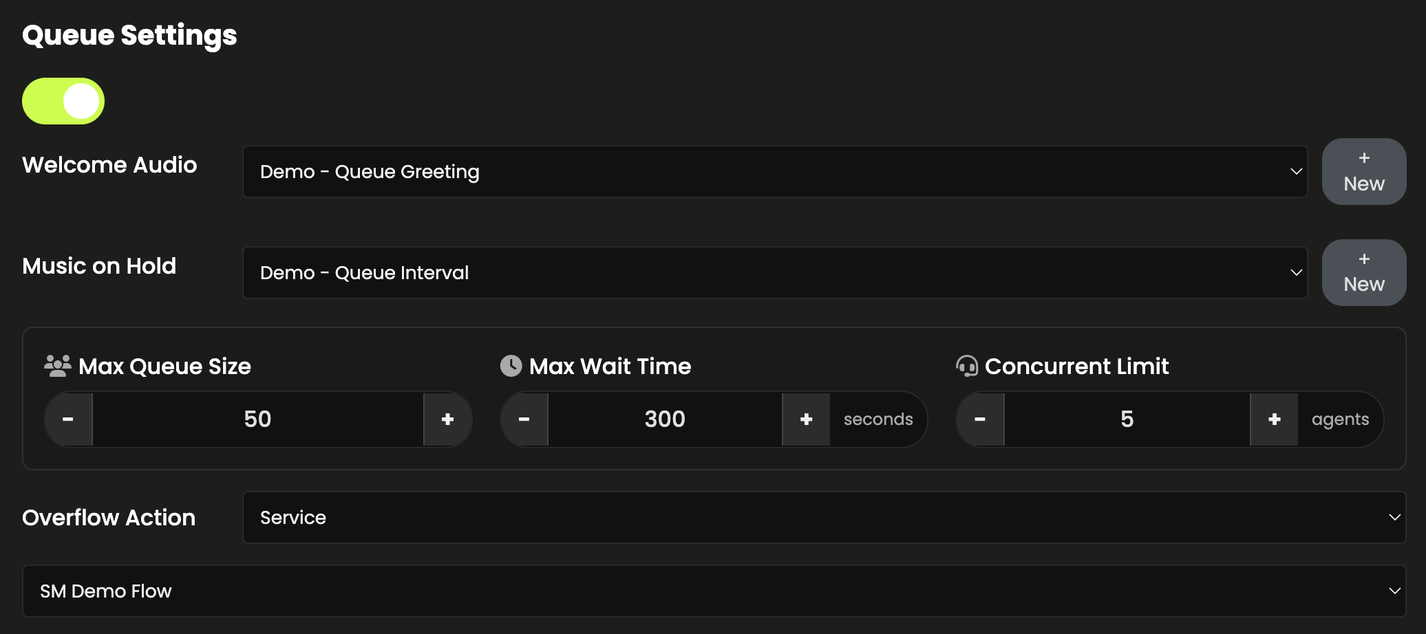 Screenshot of Call Queue Settings in CallPlatform