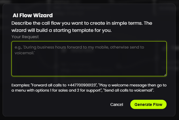 AI Wizard prompt and generated flow diagram