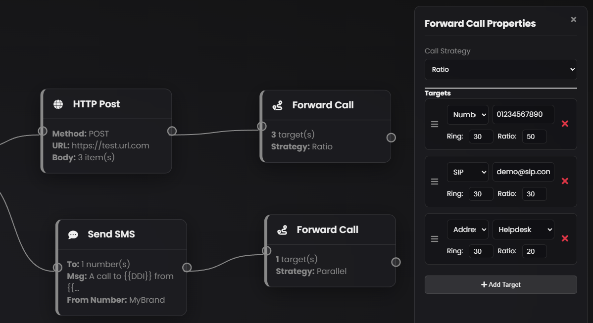 Properties panel showing detailed settings for a node