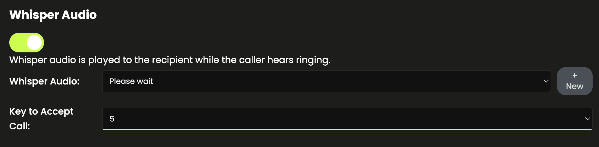 Screenshot of Whisper Audio feature in CallPlatform